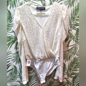 White Birch sequin, M, white NWOT